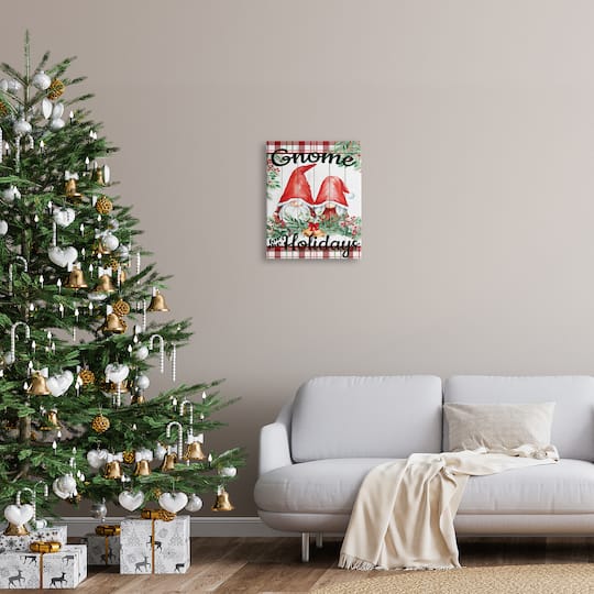 Stupell Industries Gnome For The Holidays Plaid Canvas Wall Art